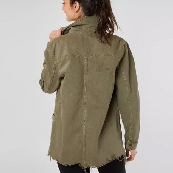 Free People | Distressed Military Utility Jacket | Olive Green | Small - Picture 11 of 14